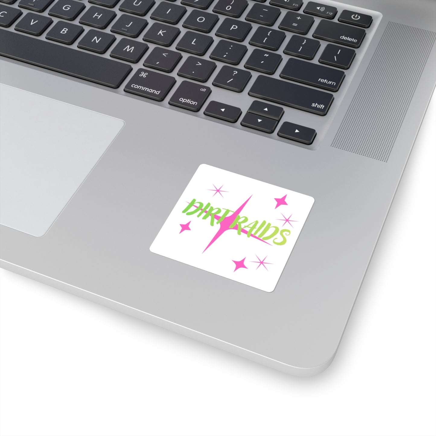 Square Sticker — "Dirt Raids" Neon Retro Sparkle Sticker